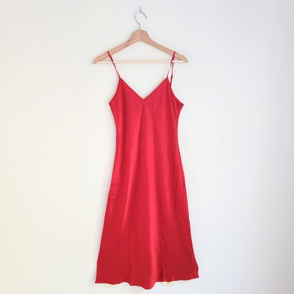 NWT Quince 100% Washable Silk Slip Dress, Salsa Red, S